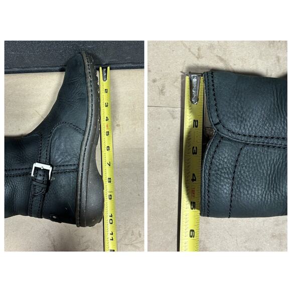 UGG Women’s Black Leather Ankle Boots Size 7 Shearling Lined Moto Buckle Zip - Picture 9 of 11